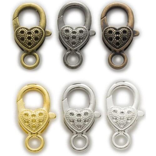 5 Piece 6 Colors Heart Shaped Metal Lobster Clasps Connector Findings Bracelets Necklaces Jewelry Making Accessories 27x14mm