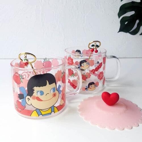 2021 Cute Japanese Style Lovely Milk Glass Breakfast Cup Cute Smiling Sister Cartoon Strawberry Girl Heat-resistant Water Cup