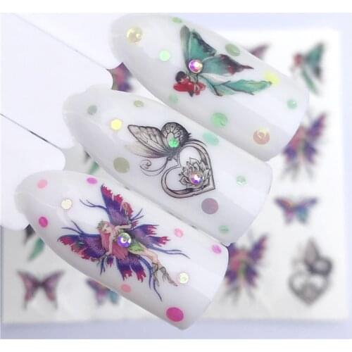 Fashion Stickers for Nails DIY Butterfly Love Flowers Water Sliders Manicure Decor Watercolor Nail Decal Stickers Accessoires