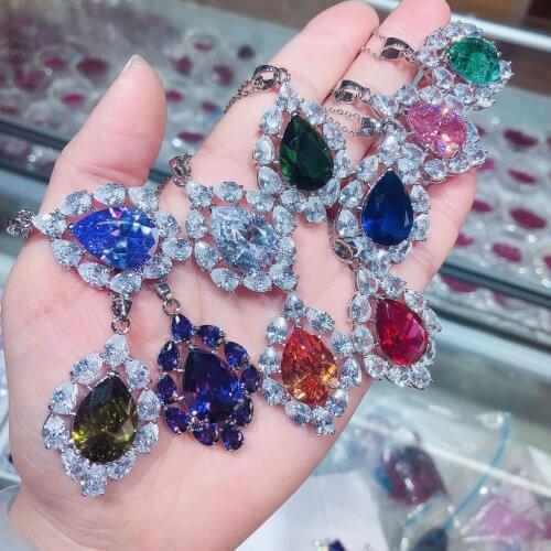 AJC16 Fashion Big Pendant 925 Sterling Silver Necklace Multicolor Zircon Crystal Inlaid Gorgeous Quality