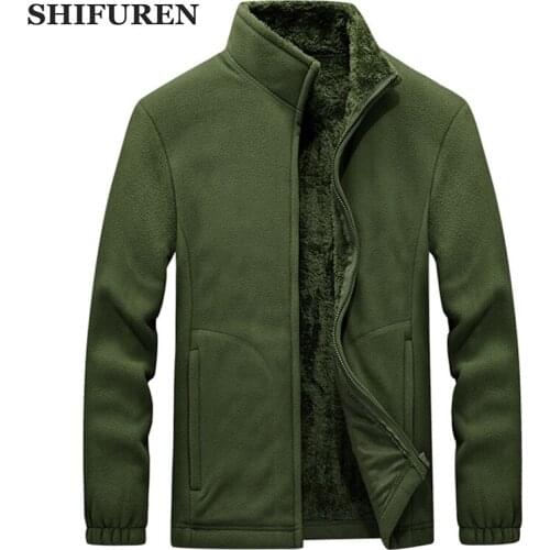 SHIFUREN Winter Men Fleece Jacket Coat Male Long Sleeve Thermal Warm Polar Fleece Outerwear Clothing Plus Size M-4XL