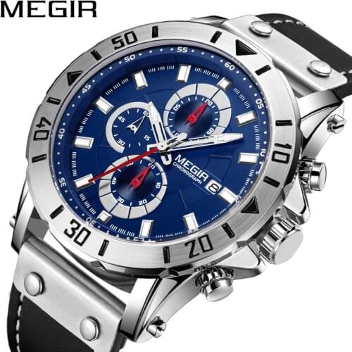 Chronograph Quartz Watches for Men Top Brand Luxury MEGIR Blue Men Sport Watch Clock Relogio Masculino Montre Homme Hour Time
