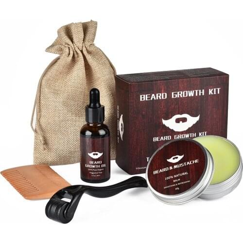 Beard Growth Kit Barber Hair Growth Enhancer Set Beard Growth Oil Serum Nourishing Growth Essential Oil Facial Beard Care Kit