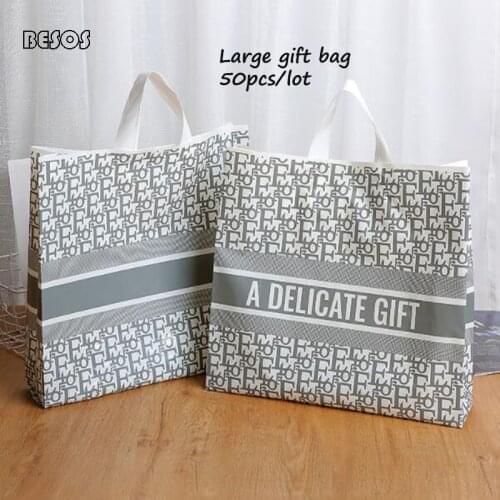 50pcs Wholesale Large Size Plastic Jacquard Letter Gift Bag Party Promotion Dress Candy Clothing Packaging Decoration Gift Box