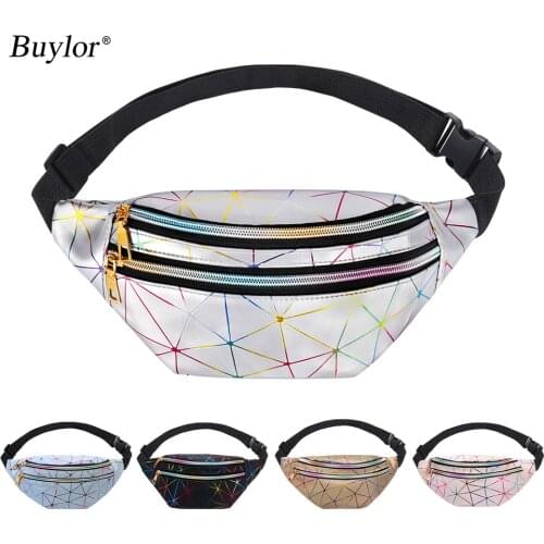 Buylor Waist Pack Fanny Pack For Women Holographic Female Belt Bag Girls Fashion Geometric Waist Packs Laser Chest Phone Pouch