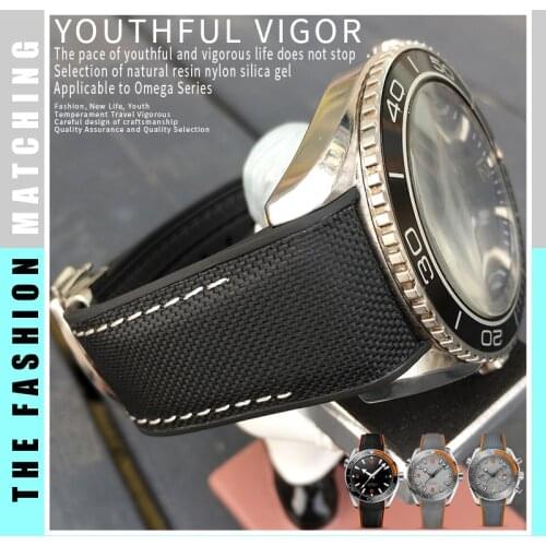 21mm 22mm High Quality Nylon Cowhide Replacement Watch Band Fold Buckle Watch Strap for Omega Planet Ocean Seamaster Tudor Watch
