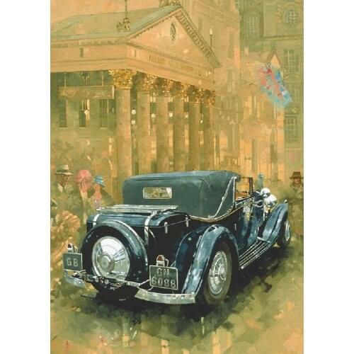 Craft canvas picture painting prints classic cars in the street view picture good home decor canvas wall art