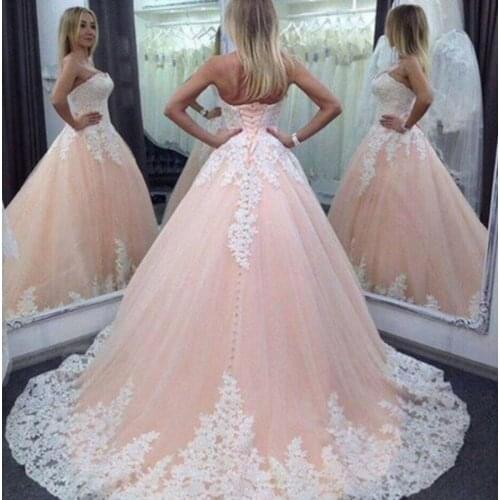 Wedding Dress Sexy Pink Quinceanera Ball Gown Dresses Sweetheart White Lace Appliques Tulle Sweet 16 Corset Back Plus Size Robes