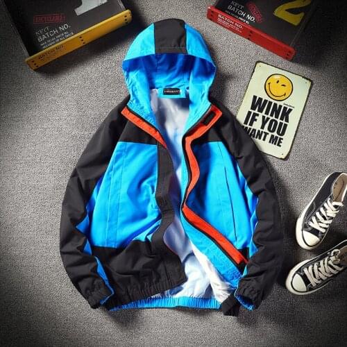 Patchwork Jackets Windbreaker Men Hip Hop Streetwear Mens Hooded Trench Coat Vintage Men Windbreakers Blue Red Overcoats