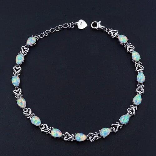 Pearly White Water Drop Shaped Fire Opal Bracelet with Extended Chain