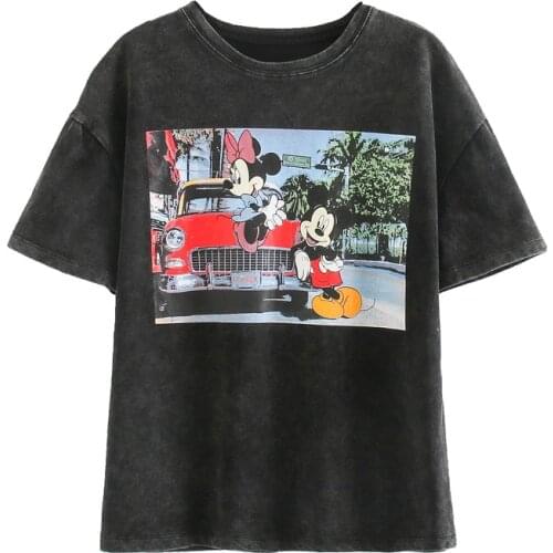 Disney Cartoon Mickey Mouse Shirts for Women Print Round Neck Short-sleeved Women Fashion Clothing Graphic T-Shirts Harajuku