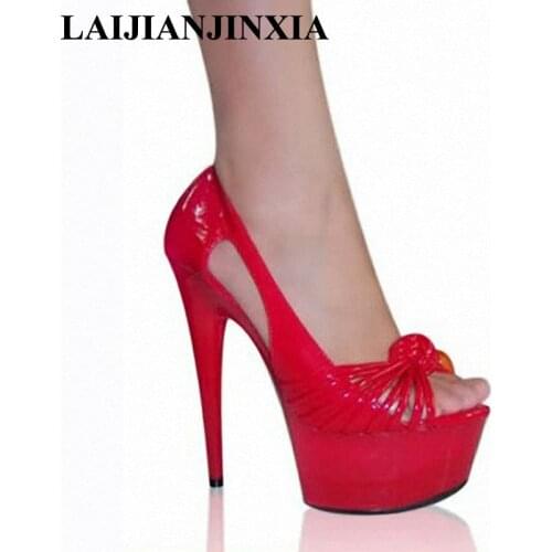 LAIJIANJINXIA Red Sexy Women Wedding Dancing Shoes Nightclub Party 15cm High Heels Thick Platform Sandals Pole Dance Shoes
