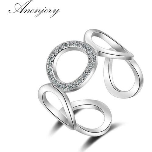 ANENJERY 925 Sterling Silver Rings For Women Trendy Fashion Mosaic CZ Zircon Resizable Rings bague femme S-R219