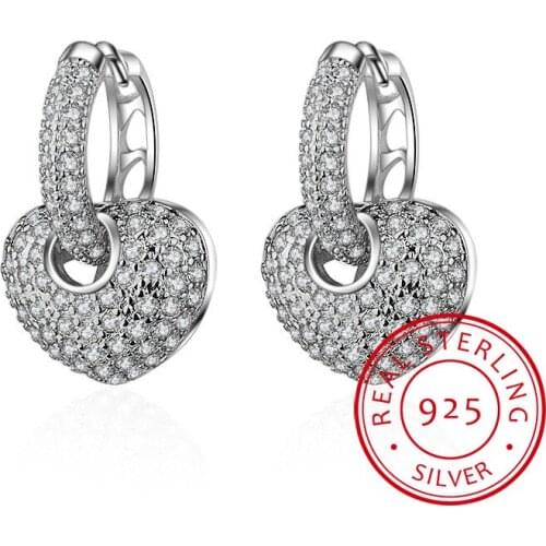 Delicate tiny Fine Jewelry 925 Sterling Silver Earring luxury Full CZ Heart circle hoop mini small Earring For girl women