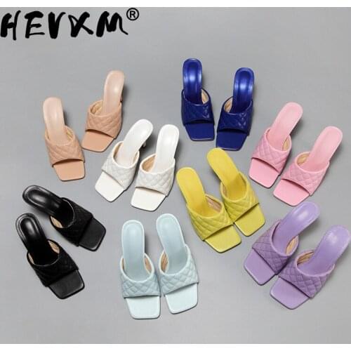 2021 Summer Square toe Women slippers Fashion Thin heeled Ladies Mules Elegant Female High heels Outside Slides Women Sandals 42