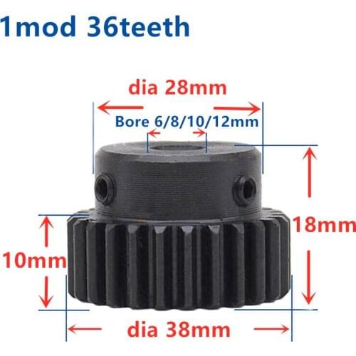 1pc Spur Gear pinion 1module 36teeth Bore 6mm-20mm Straight Teeth Metal gear steel gear CNC gear transmission