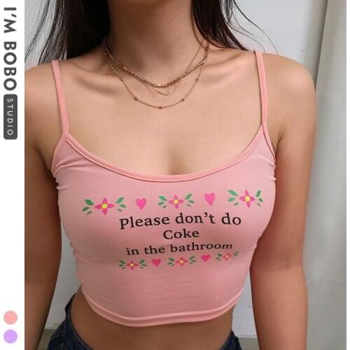 2020 Women Strappy Cotton Letter Print Tank Tops Vest Summer Sexy Short Crop Tops Camis Tees Tops Ladies