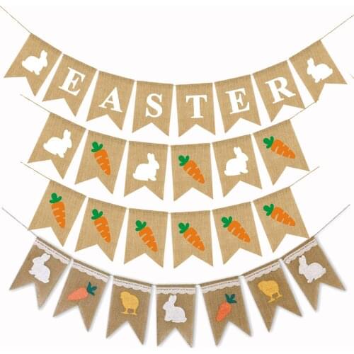 7pcs easter party decoration linen pennant white rabbit linen flag party bunting