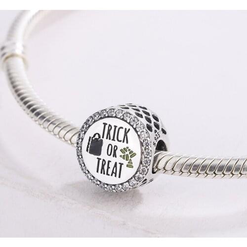 925 Sterling Silver Round Surround White Zircon ARICK OR TREAT Enamel Cross Round Charms Fit Bracelet Jewelry Making For Pandora