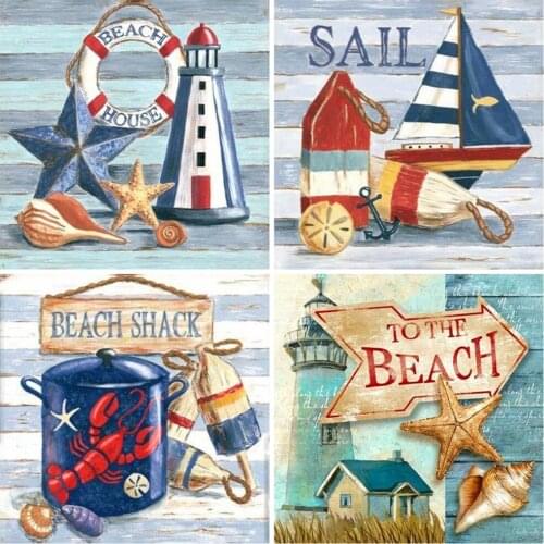 Huacan 5D Full Diamond Painting Cartoon Diamond Mosaic Seaside Cross Embroidery Kit Modular Pictures Paintings On The Wall