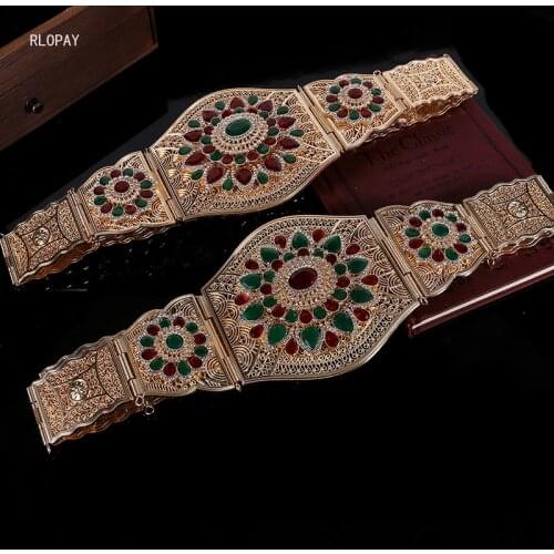 Arabic Caftan Wedding Rhinestone Belts Gold Luxury Moroccan Bridal Jewelry Belts Ethnic Women Waist Chains Bride Accessories