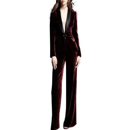 Burgundy Velvet Formal Suits 2 Pcs (Jacket+Pants)Womens Ladies Party Evening Prom Wedding Tuxedos