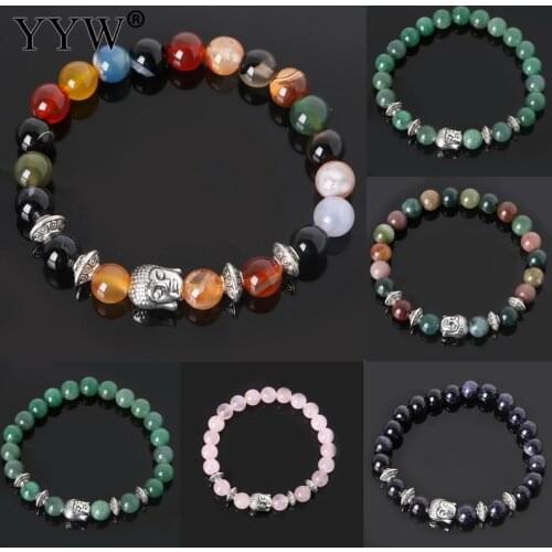 Natural Stone Bracelets Jewelry 8mm Round Wrist Mala Aventurine Rose Stone Tiger Eye Lave Quartz Prayer Buddhist Bracelet Unisex