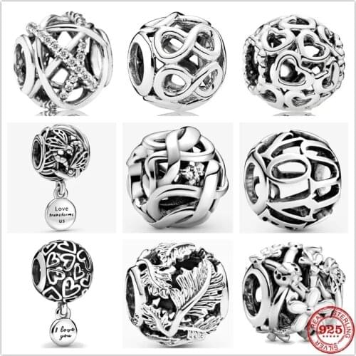 925 Sterling Silver Openwork Leaves Flower Infinity Love Hearts Charm Beads Fit Original Pandora Bracelet DIY Jewelry For Women