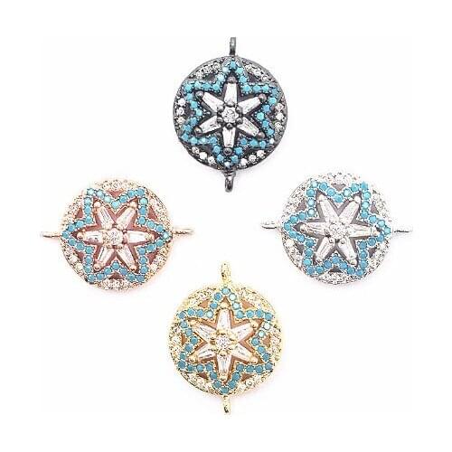 13*18mm Star mandala flower micro pave cz zircon cubic zirconia beads DIY Copper necklace charm bracelet connectors ss3