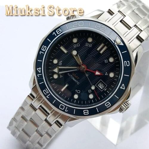 BLIGER Mens Top Luxury GMT Business Mechanical Watch Sapphire Crystal Ceramic Bezel Blue Sterile Dial Date Mens Automatic Watch