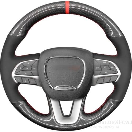 Black Suede PU Carbon Fiber Steering Wheel Cover for Dodge Challenger Charger 2015-2021 Durango 2018 2019 2020-2021