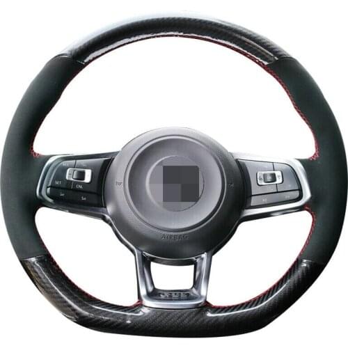 For VW Golf 7 Carbon Fiber&Suede Leather Steering Wheel Hand Sewing Wrap Cover