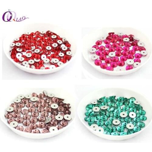 QIAO Many Color SS16 4mm Glass Material 1440pcs Round Rhinestone Crystal Sew On Stone Flatback 1 hole For Clothing Accessories