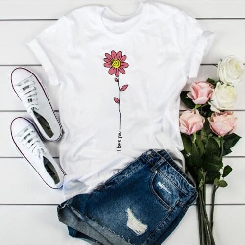 T-shirt Women Beautiful flowers I love you Print Graphic Fashion Tshirt 2021 New Summer T Shirt Harajuku Top Tees Female Clothes