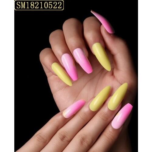 Fake Nails Long Pink Yellow Stitching Wear-resistant Nail Stickers Finished Nail Stickers 24 Nail Stickers With Glue Nail Sticke