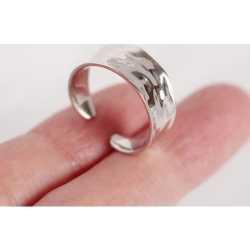 Brief Wide rings for women,S925 sterling silver uneven rings, Adjustable opening Irregular surface jewelry,Party wedding bands