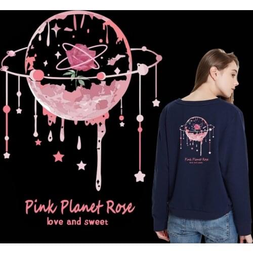 Space planet Iron on transfer patches for clothing iron on vinyl heat transfer thermo Stickers on clothes stripes fabric badge