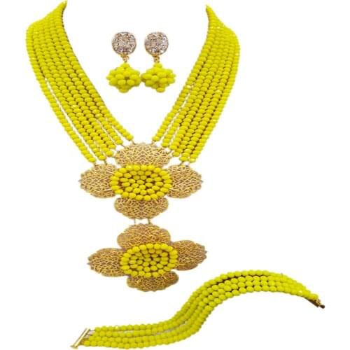 Fashion Opaque Yellow African Beads Jewelry Set Crystal 6LDH02