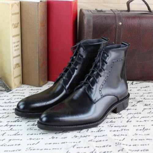 2020 Sipriks Mens Real Leather Ankle Boots Italian Bespoke Leather Outsole Formal Tuxedo Boots Male Derby Goodyear Welted Shoes