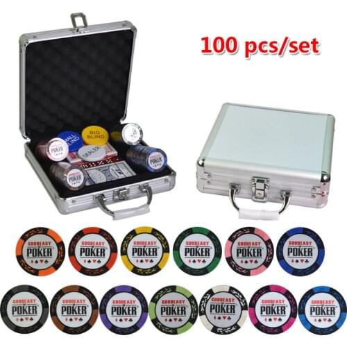 100-500pcs Clay Poker Chips Set With Aluminum Suitcase Casino Wheat Poker chip 14 Color Texas Hold'em chip 14g