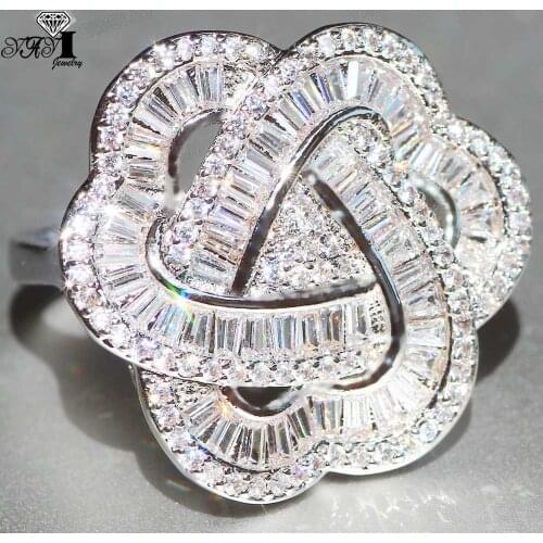 YaYI Fine Jewelry Fashion Princess Claw Set Cut White Cubic Zirconia Silver Color Engagement Wedding Party Leaves Gift Rings