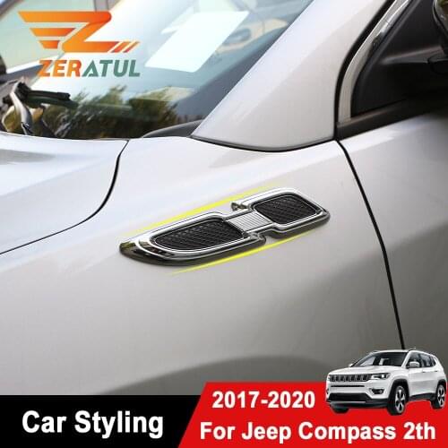 Zeratul for Jeep Compass 2017 - 2020 2Pcs/Set Car Chrome Side Emblem Decoration Trim Sticker Hood Inlet Stickers Accessories