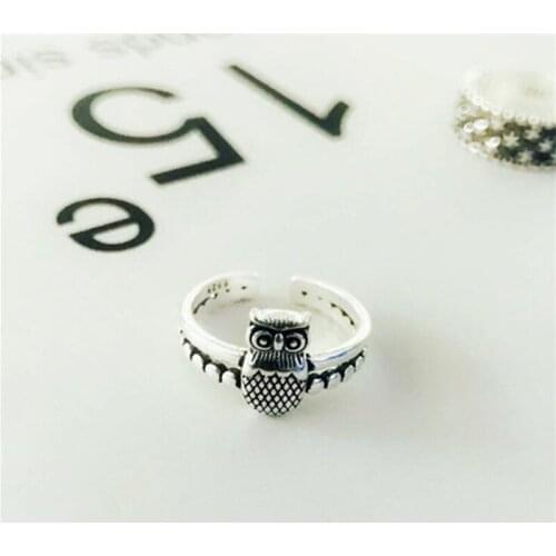 New Creative Temperament Thai Silver Owl 925 Sterling Silver Jewelry Personality Sweet Animal Exquisite Opening Rings SR421