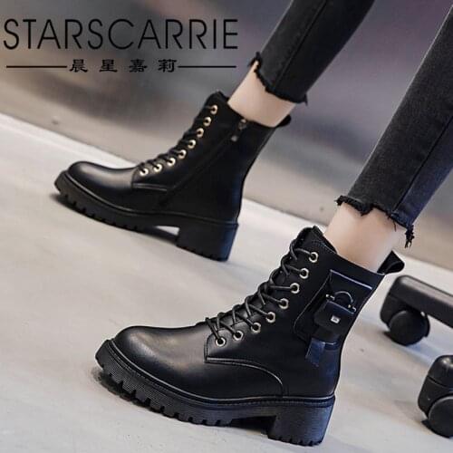 Autumn and winter riding boots 2021 new womens shoes British style casual womens heightened leather short boots womens trend