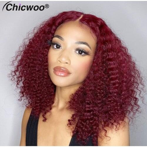 Burgundy Lace Front Human Hair Wigs For Women Preplucked Brazilian HD Transparent 99J Ginger Curly Wig 4x4 Lace Closure Wig