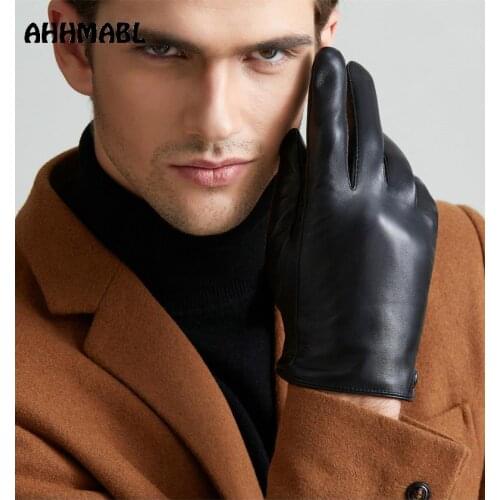 2020 Men Winter Gloves Genuine Sheep Leather Gloves Short Design Touch Screen Real Leather Gloves Mesh Driving Gloves g553