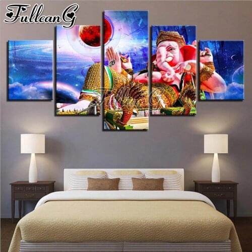 FULLCANG Big Nose Buddha icon 5piece diy diamond painting full square round drill mosaic embroidery sale home decoration FC2853