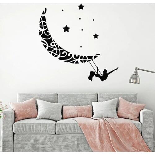 Crescent Wall Decal Swing Girl Kids Bedroom Baby Room Ornament Romantic Interior Decor Vinyl Stickers Art Nursery Mural M822