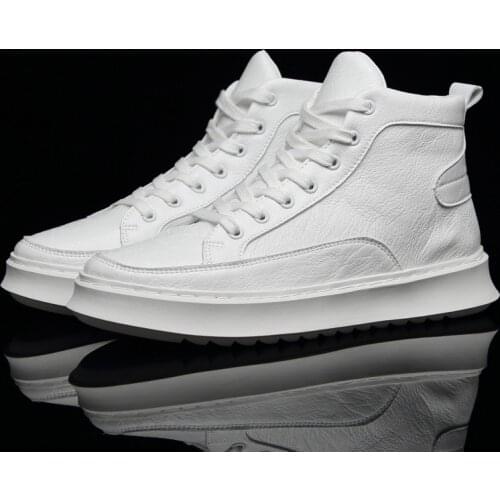 Casual Men Shoes Leather Fashion Male High Top White Leather Shose For Man 2020 Free Shipping Shoes Black Chaussure Homme Cuir