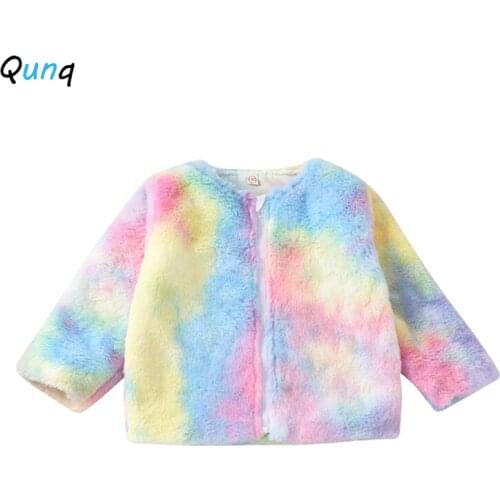 Qunq Colorful Plush Girls Coat Spring Fall Fashion Kids Outerwear for 2 3 4 5 6 Year Girl 2021 New Toddler Children Tops Outfits